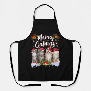 Cat Christmas Santa Hat Funny Merry Catmas Apron