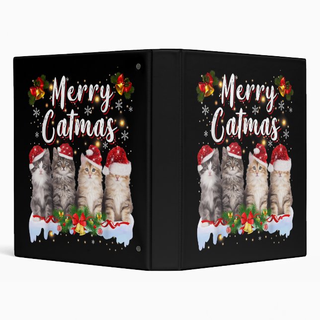Cat Christmas Santa Hat Funny Merry Catmas Binder (Background)