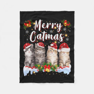 Cat Christmas Santa Hat Funny Merry Catmas Meowy Fleece Blanket