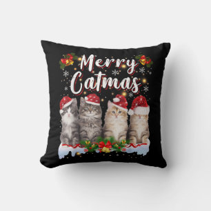 Cat Christmas Santa Hat Funny Merry Catmas Throw Pillow