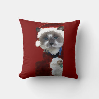 Cat Christmas Santa Maureen Girard Blue Eyes Throw Pillow