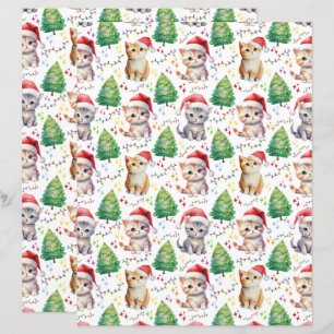 Cat Christmas Scrapbook Paper in White