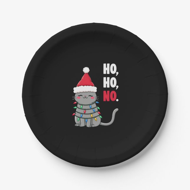 Cat Christmas Shirt Kids Funny Santa Cat Christmas Paper Plate (Front)