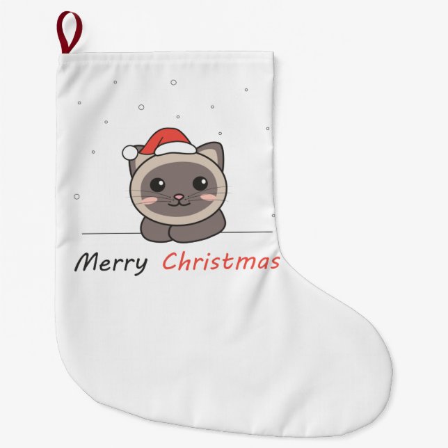 Cat Christmas Snow Winter Animals Cats Large Christmas Stocking (Front)
