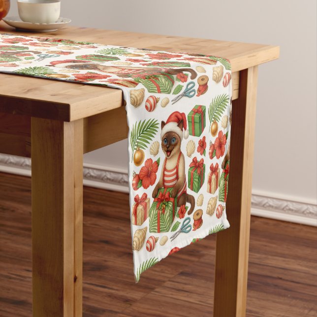 Cat Christmas Summer July Pool Party  Short Table Runner (In Situ)