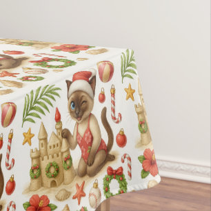 Cat Christmas Summer July Pool Party Tablecloth