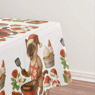 Cat Christmas Summer July Pool Party Tablecloth