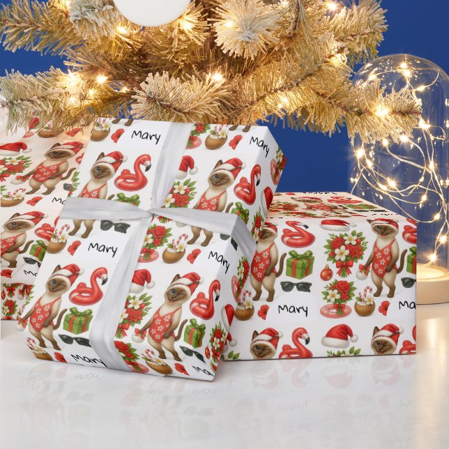 Cat Christmas Summer July Pool Party Wrapping Paper (Holidays)
