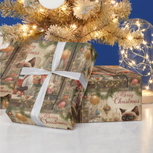 Cat Christmas themed by Siamese cat in florist Wrapping Paper