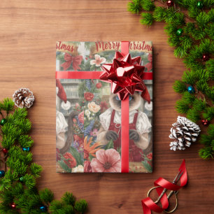 Cat Christmas themed by Siamese cat in florist Wrapping Paper