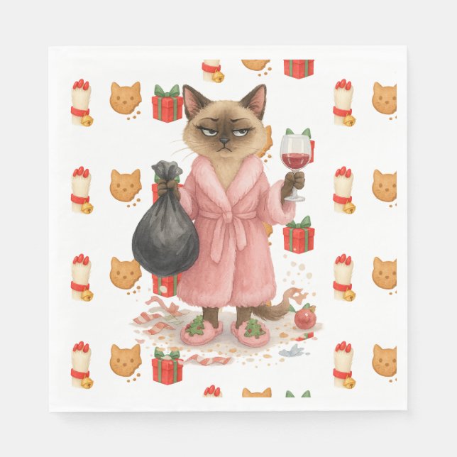 Cat Christmas themed for Siamese Cat Lovers Napkin (Front)