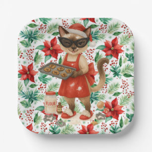 Cat Christmas themed for Siamese Cat Lovers Paper Plate