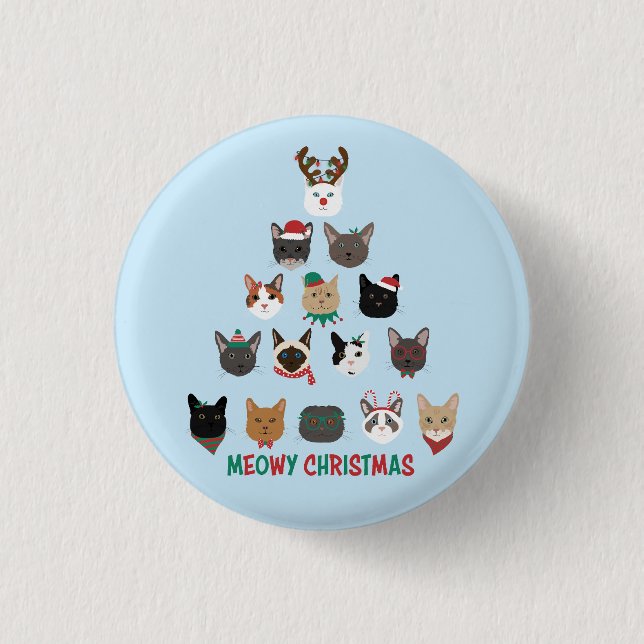 Cat Christmas Tree 1 Inch Round Button (Front)