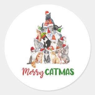 Cat Christmas Tree Cat Lover Cat Owner Classic Round Sticker