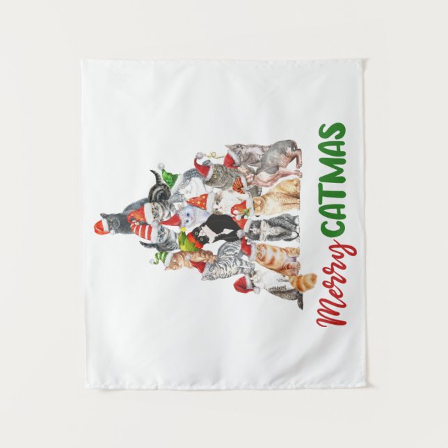 Cat Christmas Tree Cat Lover Christmas Holiday  Tapestry (Front)