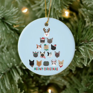 Cat Christmas Tree Ceramic Ornament