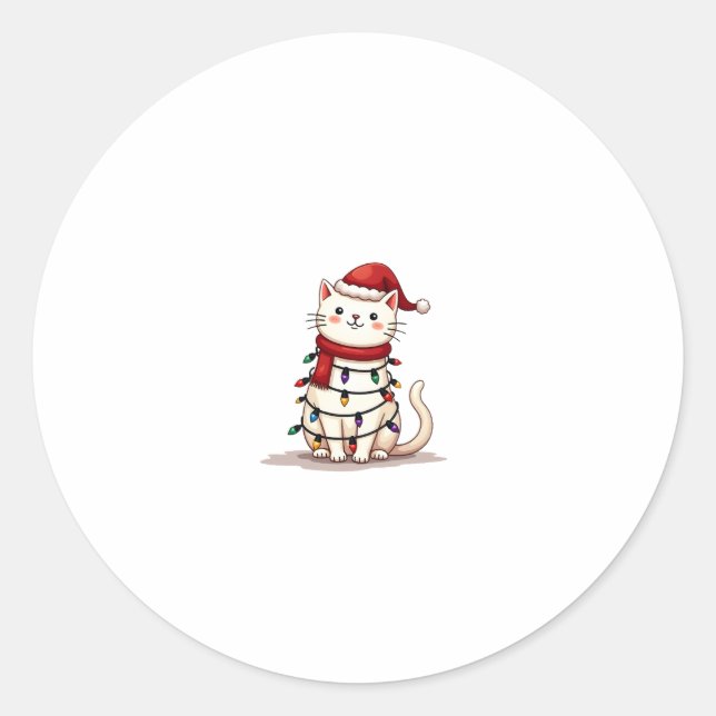 Cat Christmas Tree Christmas (1) Classic Round Sticker (Front)