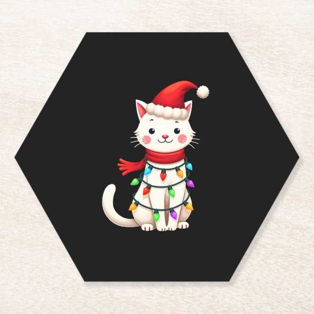 Cat Christmas Tree Christmas (2) Paper Coaster (Front)