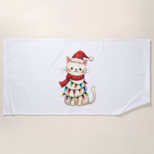 Cat Christmas Tree Christmas (3) Beach Towel