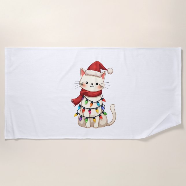 Cat Christmas Tree Christmas (3) Beach Towel (Front)