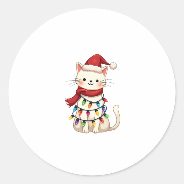 Cat Christmas Tree Christmas (3) Classic Round Sticker (Front)