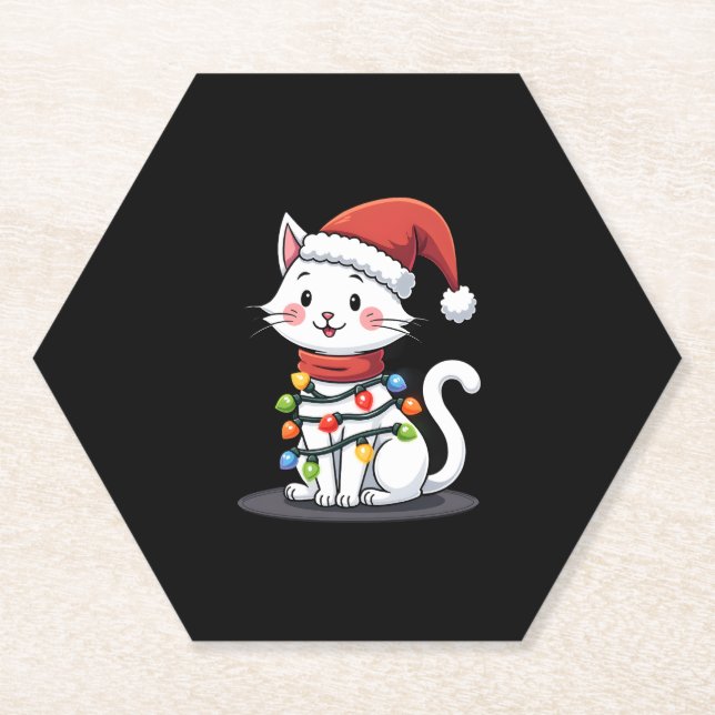 Cat Christmas Tree Christmas (3) Paper Coaster (Front)
