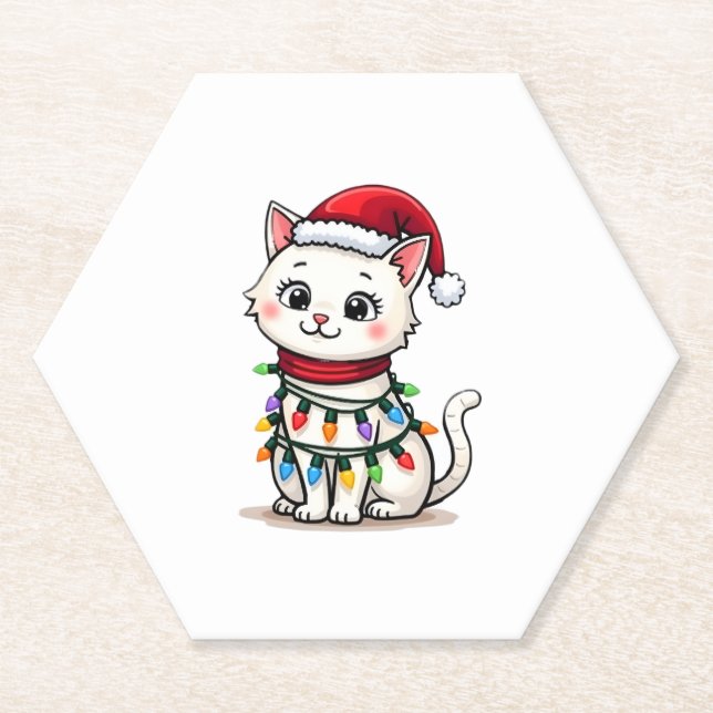 Cat Christmas Tree Christmas Paper Coaster (Front)