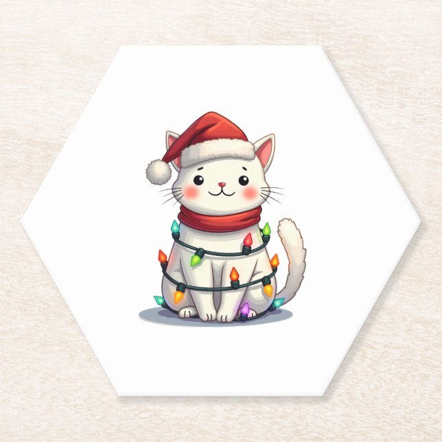 Cat Christmas Tree Christmas Paper Coaster (Front)