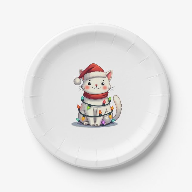 Cat Christmas Tree Christmas Paper Plate (Front)
