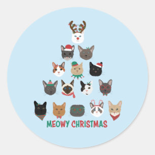 Cat Christmas Tree Classic Round Sticker