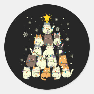 Cat Christmas Tree Gift, Cats Lovers Decoration Classic Round Sticker