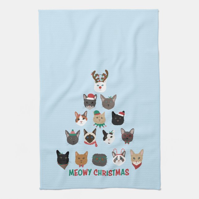 Cat Christmas Tree Kitchen Towel (Vertical)