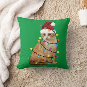 Cat Christmas Tree Santa Funny Xmas Cat Lover Throw Pillow
