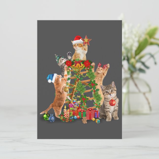 Cat Christmas Tree Ugly Christmas Cat Mom Cat Dad Invitation (Standing Front)