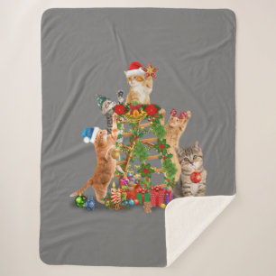 Cat Christmas Tree Ugly Christmas Cat Mom Cat Dad Sherpa Blanket