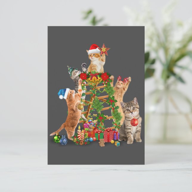 Cat Christmas Tree Ugly Christmas Cat Mom Cat Dad Thank You Card (Standing Front)