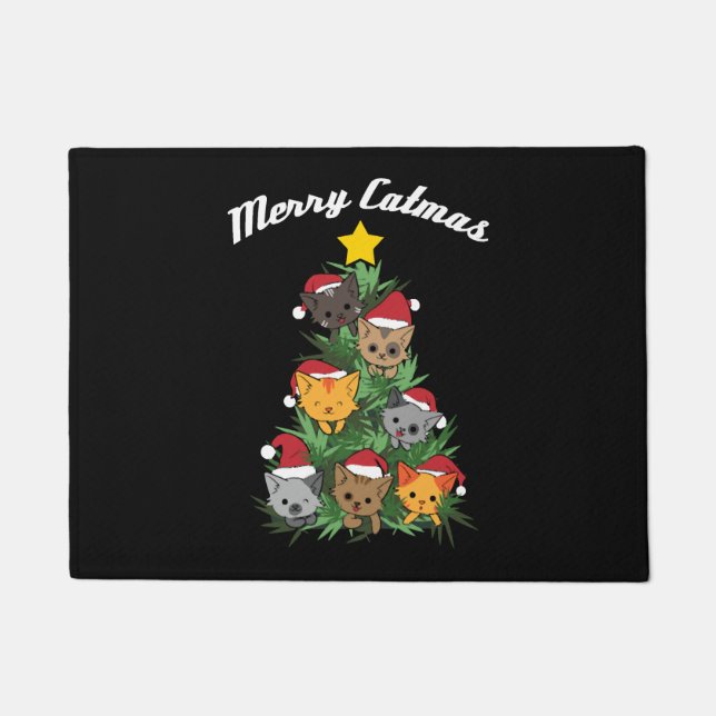 Cat Christmas Tree Xmas Christmas Present & Gift Doormat (Front)