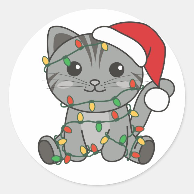 Cat Christmas Winter Animals Cats Classic Round St Classic Round Sticker (Front)