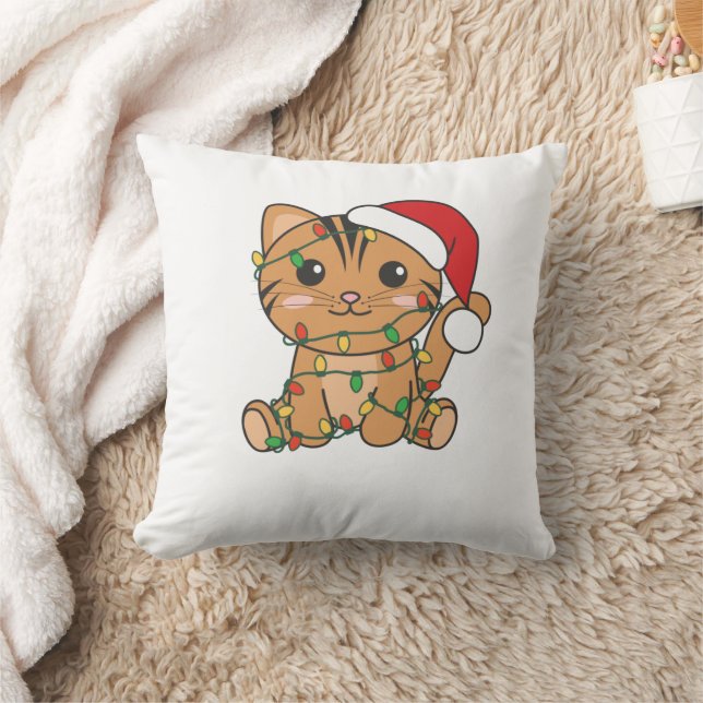 Cat Christmas Winter Animals Cats Throw Pillow (Blanket)
