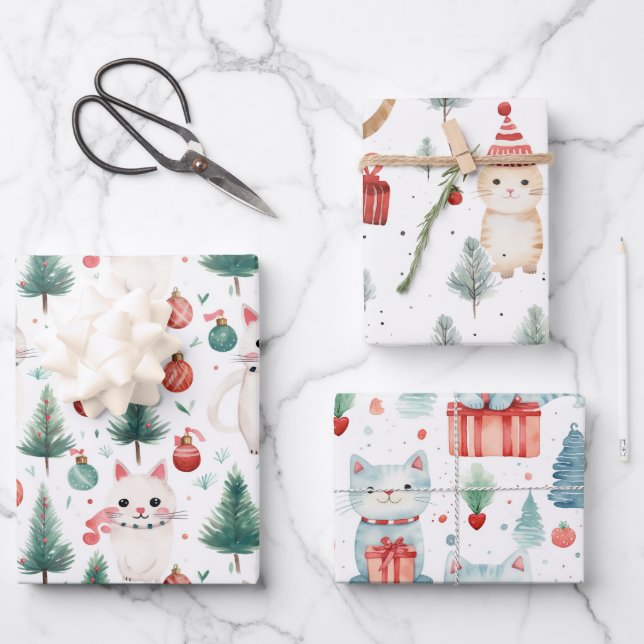 Cat Christmas Wrapping Paper Sheet (Front)