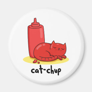 Cat-chup Funny Red Ketchup Cat Pun  Magnet