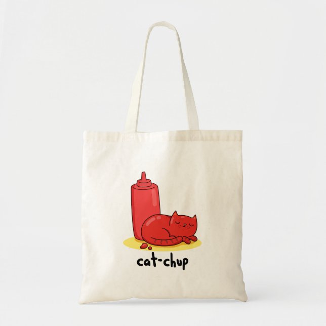 Cat-chup Funny Red Ketchup Cat Pun  Tote Bag (Front)