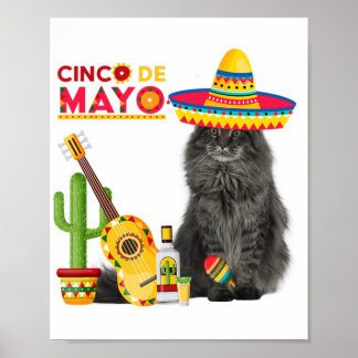 Cat Cinco De Mayo Love Guitar Cactus Drinking Love Poster
