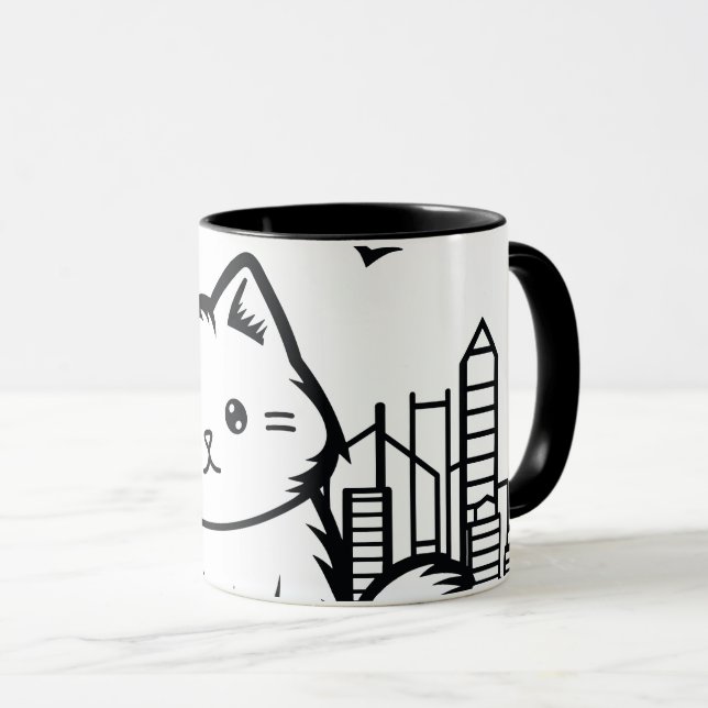 Cat Cityscape Furry Cute Vector Graphic Mug (Front Right)