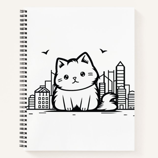 Cat Cityscape Furry Cute Vector Graphic Notebook (Front)