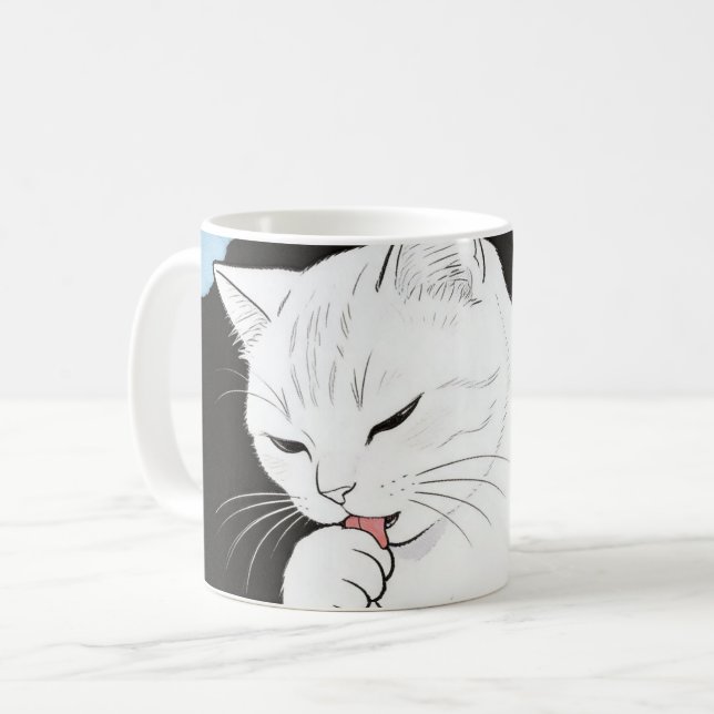 Cat Cleaning Its Paw Coffee Mug (Front Left)