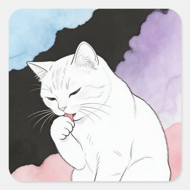 Cat Cleaning Its Paw Square Sticker (Front)