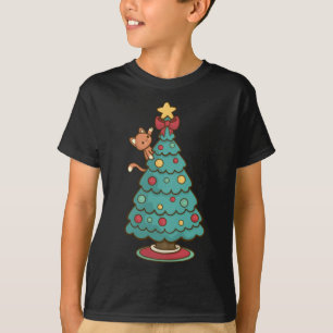Cat Climbing Christmas Tree - Cute Kitten Santa T-Shirt