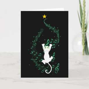 Cat Climbing Music Note Christmas Tree Gift Card