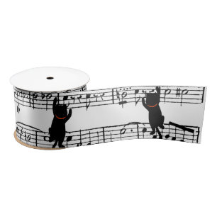 Cat Climbing On Music  Satin Ribbon